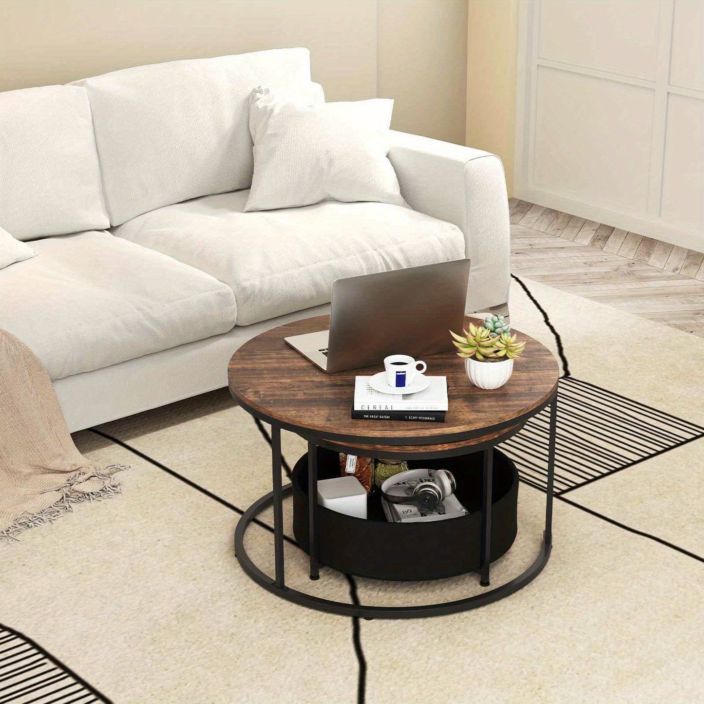 2 in 1 Round Nesting Coffee Table Set
