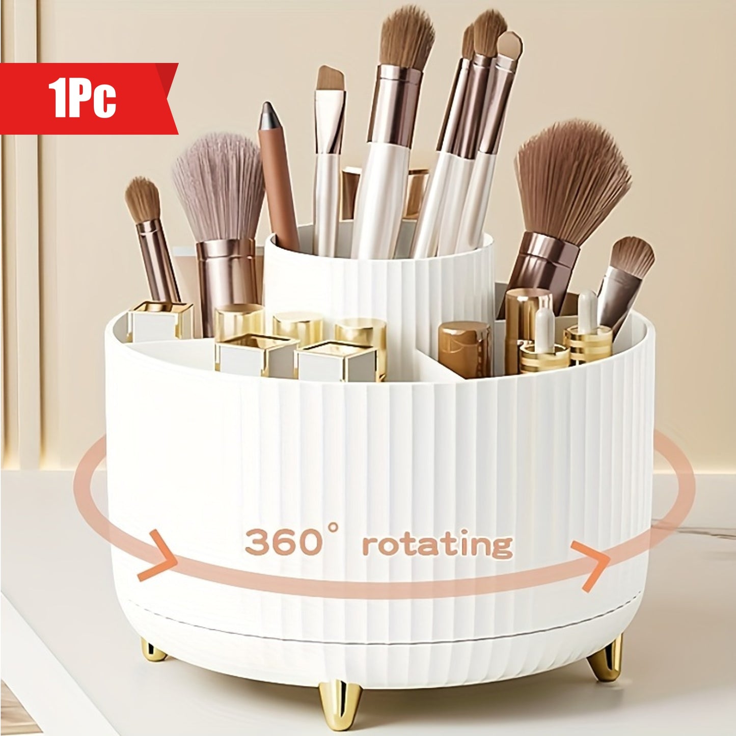 Nutshell 360 degree rotating makeup organizer in white for easy access to beauty tools