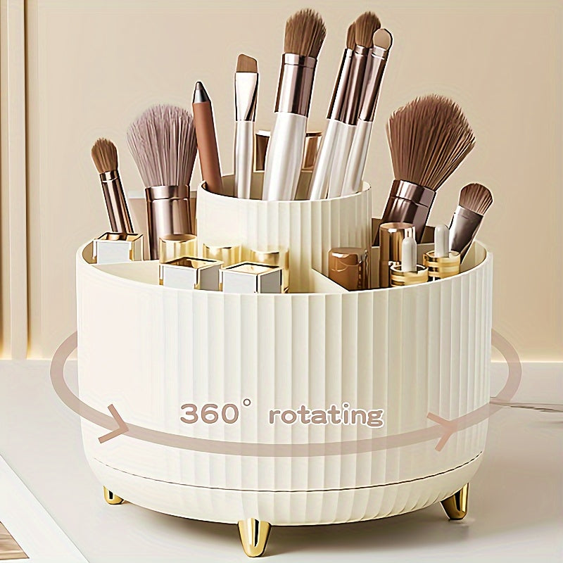 Nutshell 360 degree rotating makeup organizer with multiple compartments for brushes and cosmetics