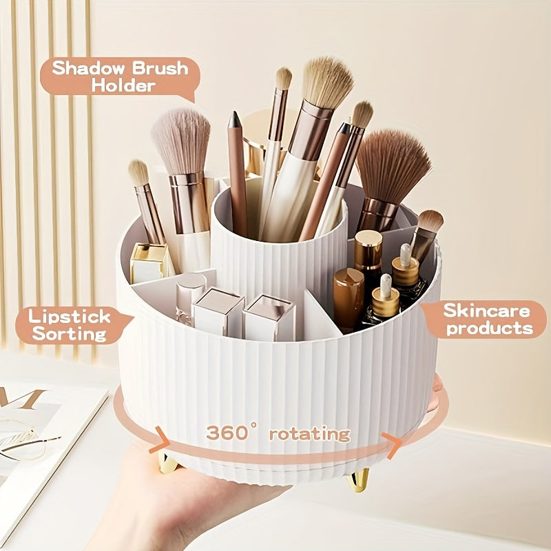 Nutshell 360 degree rotating makeup organizer with sections for brushes and skincare products
