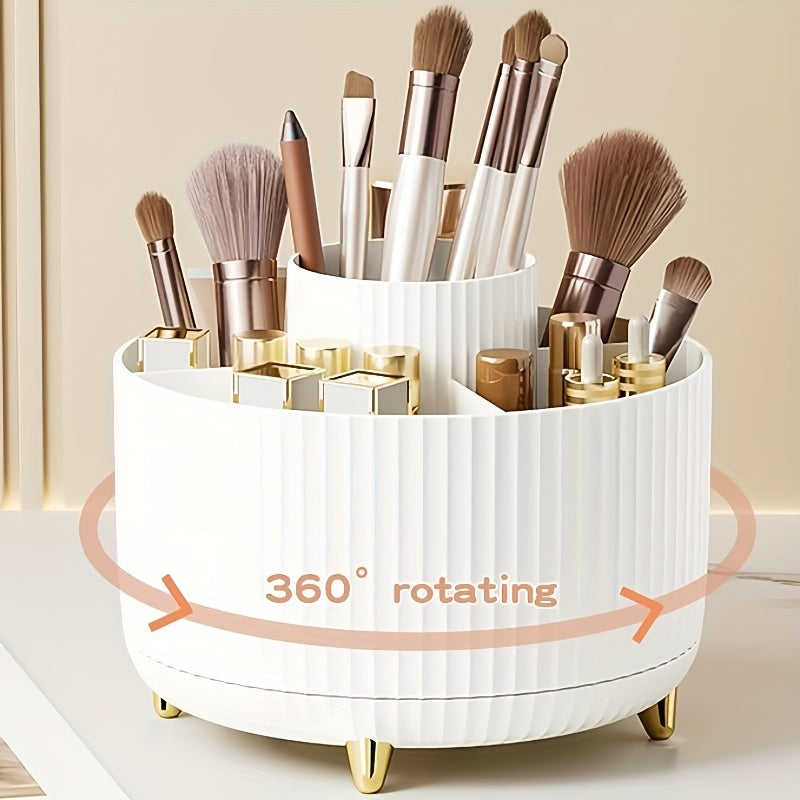 Nutshell 360 degree rotating makeup organizer in white with space for brushes and cosmetics