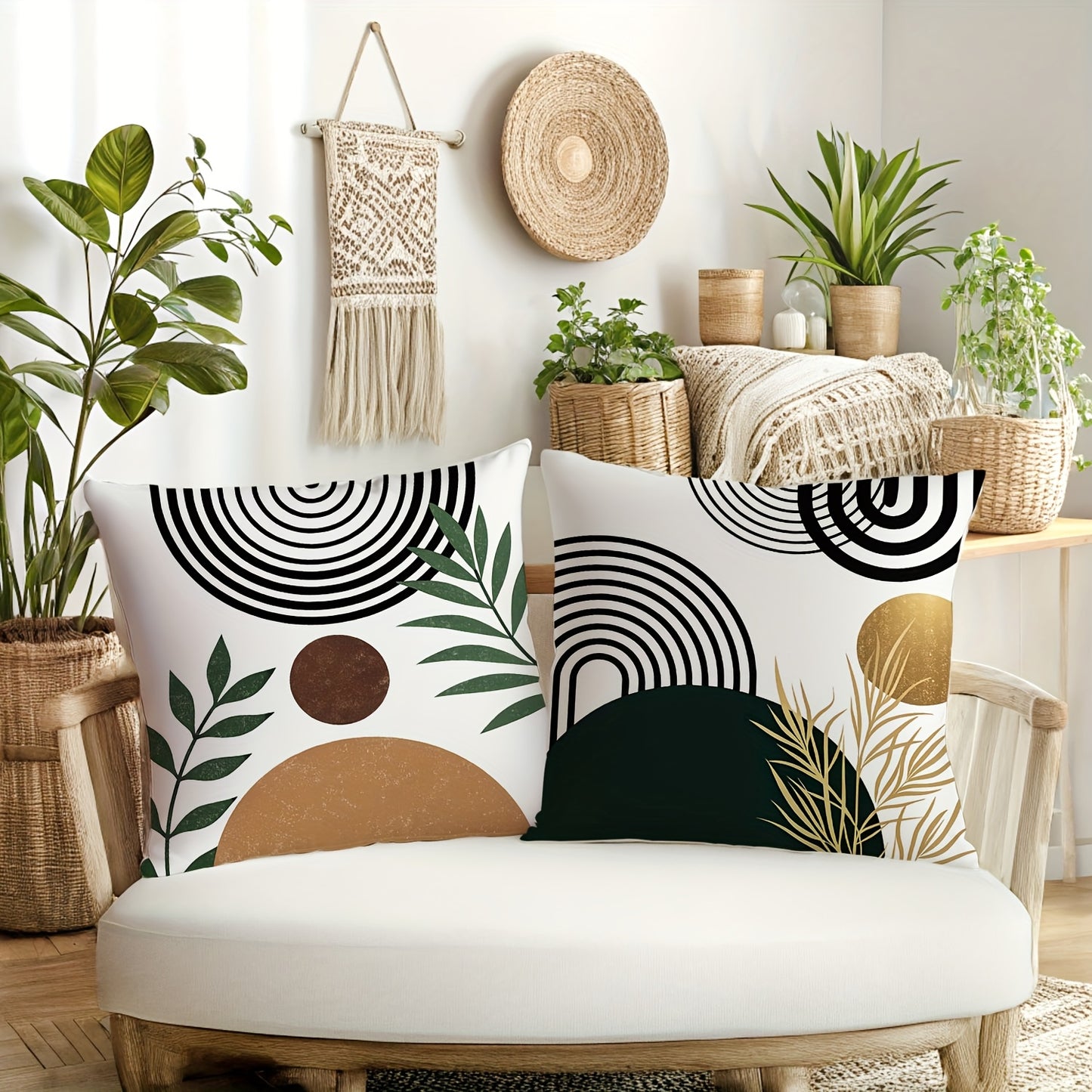 4pcs Boho Decorative Throw Pillow Covers with geometric patterns and earthy colors for stylish home decor