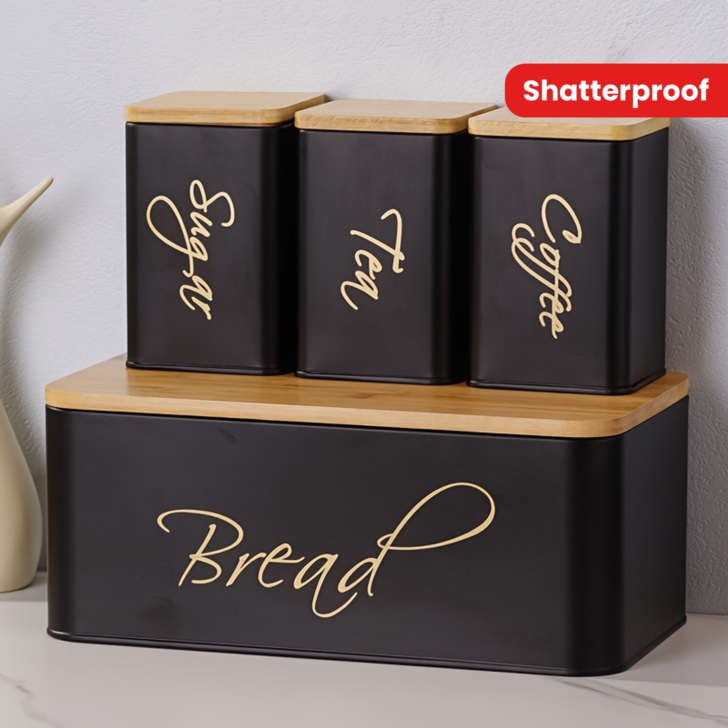 Nutshell 4pcs Shatterproof Metal Storage canisters with a bamboo lid for kitchen organization