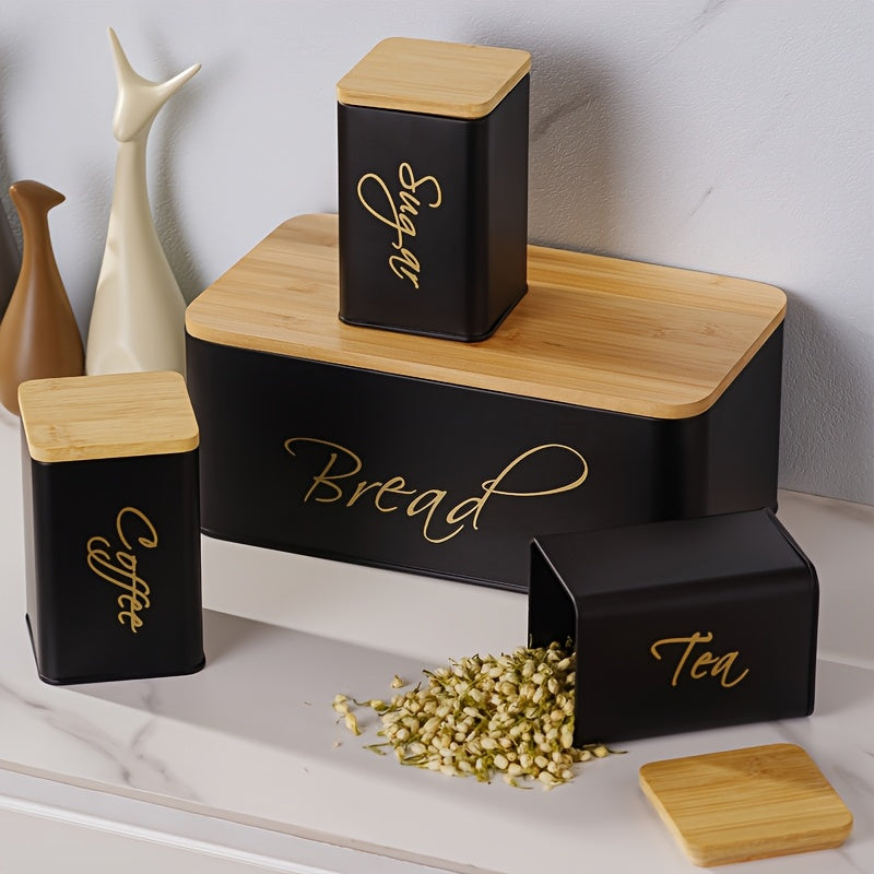 4pcs Shatterproof Metal Storage canisters with bamboo lids for kitchen organization by Nutshell