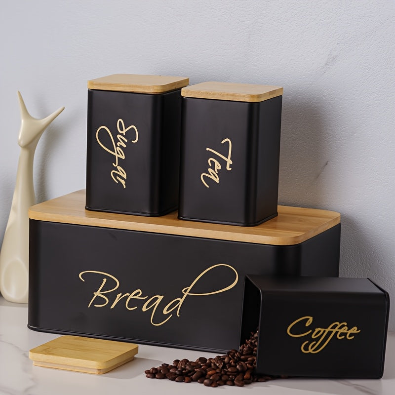 Nutshell 4pcs Shatterproof Metal Storage canisters with wooden lids for kitchen organization