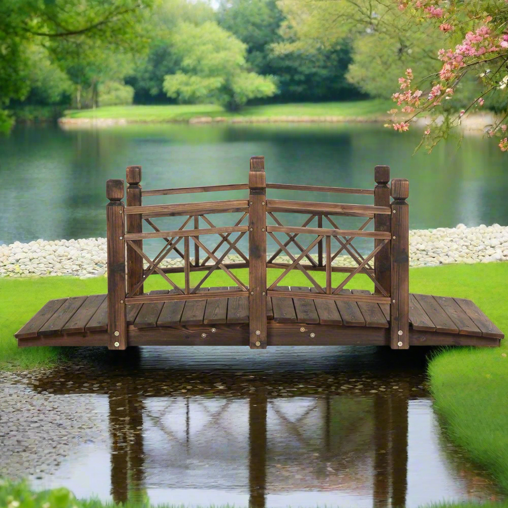 Rustic Wooden Bridge Decor Garden Ornament 150cm