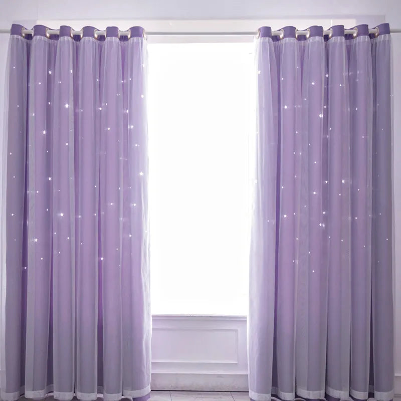 Double Layer Sheer Star Curtains - Blackout