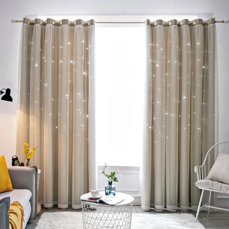 Double Layer Sheer Star Curtains - Blackout