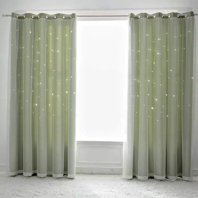 Double Layer Sheer Star Curtains - Blackout