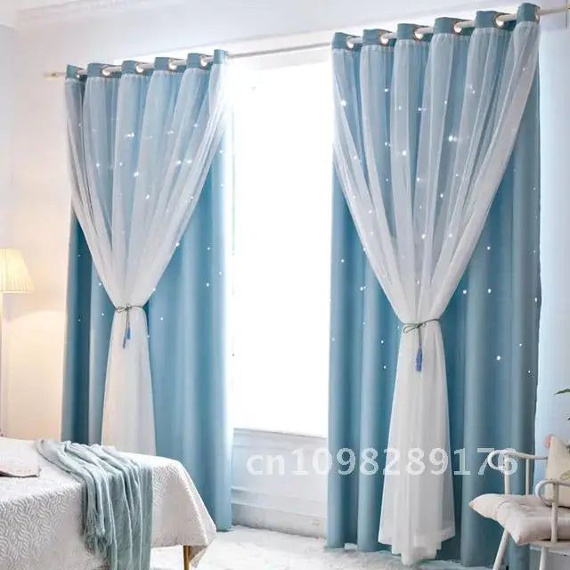 Double Layer Sheer Star Curtains - Blackout