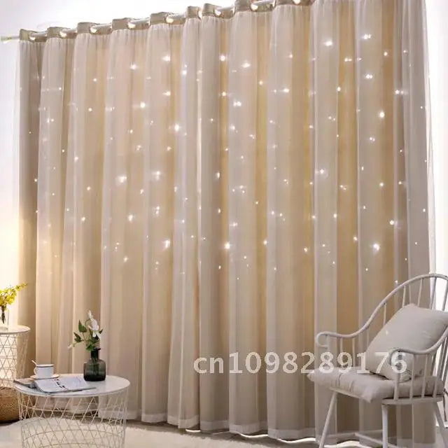 Double Layer Sheer Star Curtains - Blackout