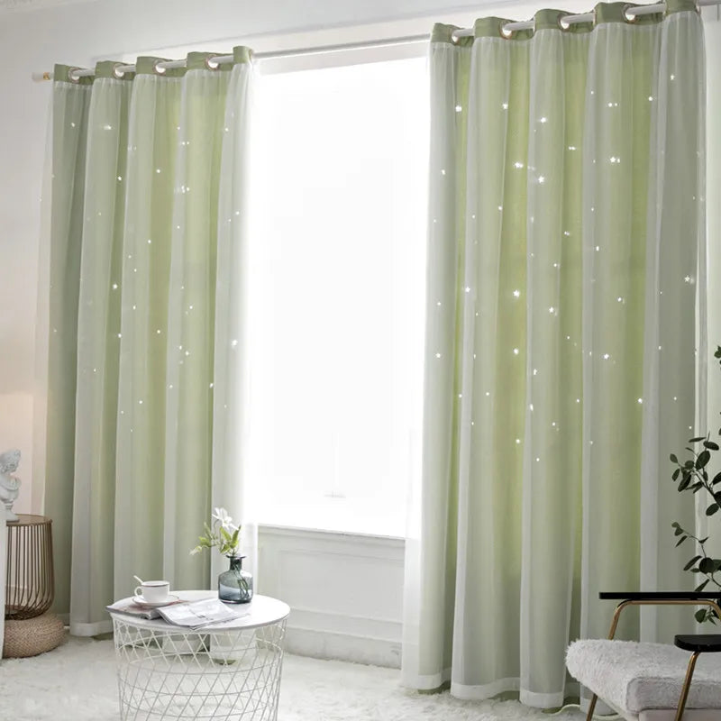 Double Layer Sheer Star Curtains - Blackout