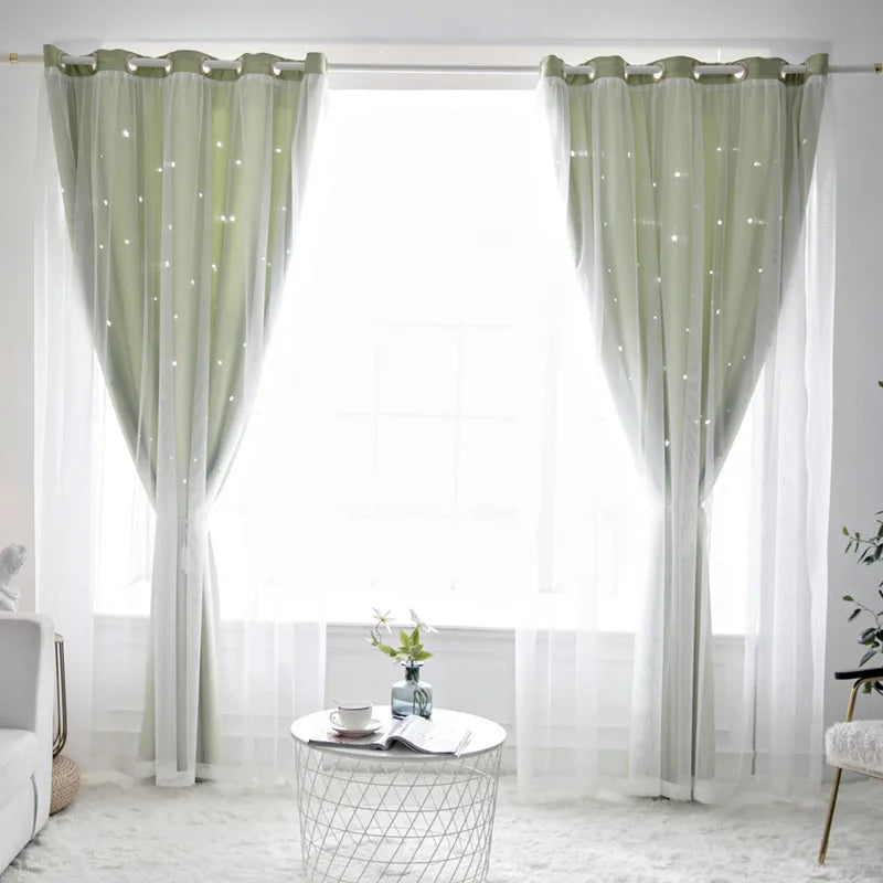 Double Layer Sheer Star Curtains - Blackout