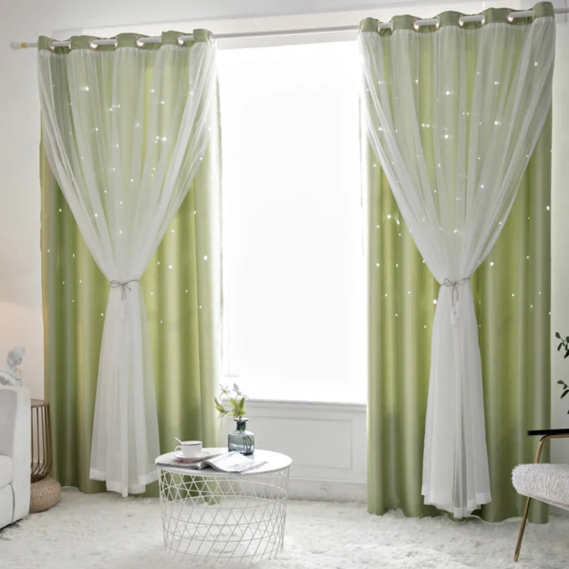 Double Layer Sheer Star Curtains - Blackout