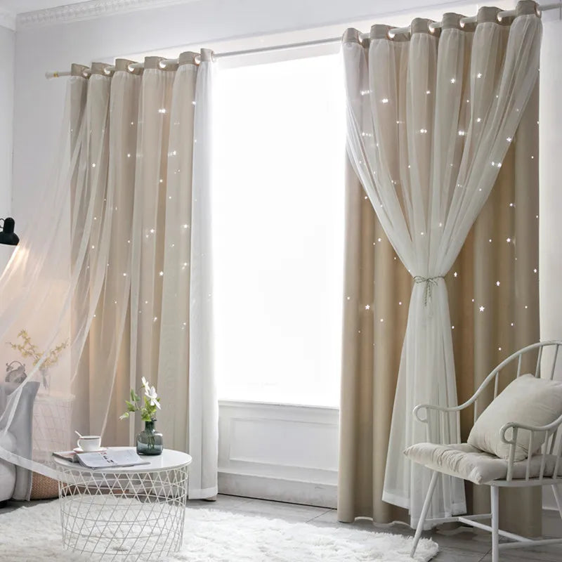 Double Layer Sheer Star Curtains - Blackout