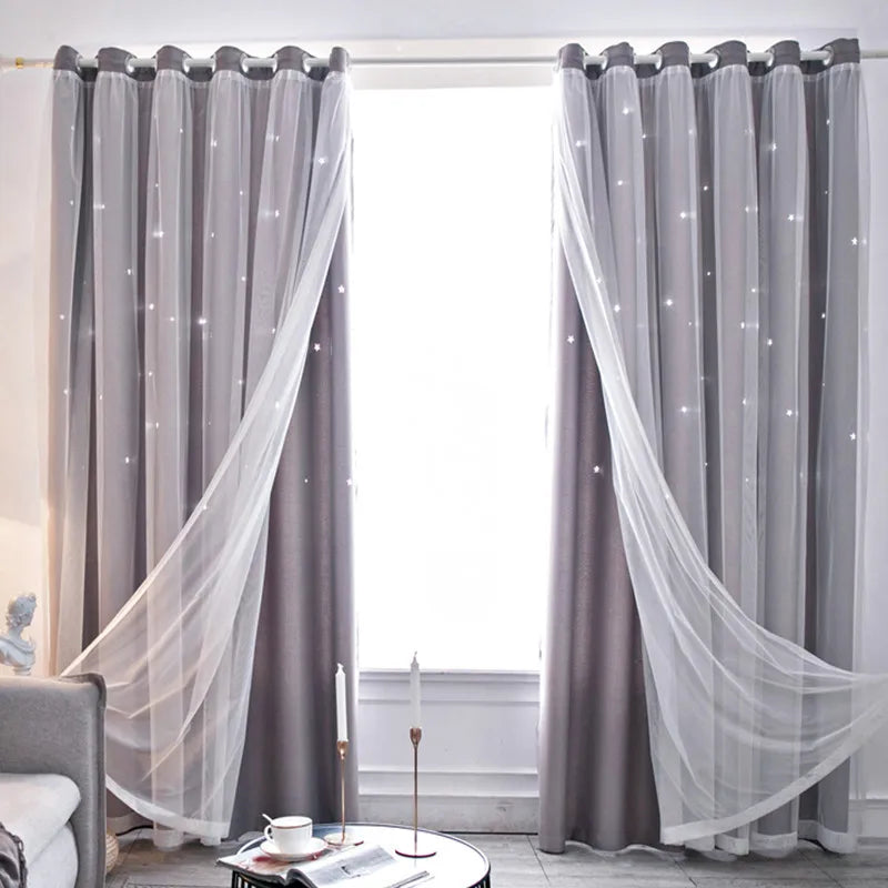Double Layer Sheer Star Curtains - Blackout