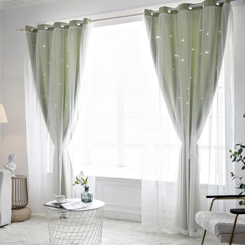 Double Layer Sheer Star Curtains - Blackout