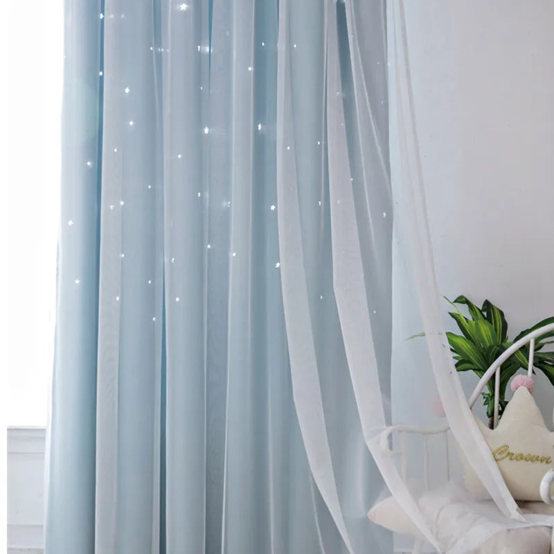 Double Layer Sheer Star Curtains - Blackout