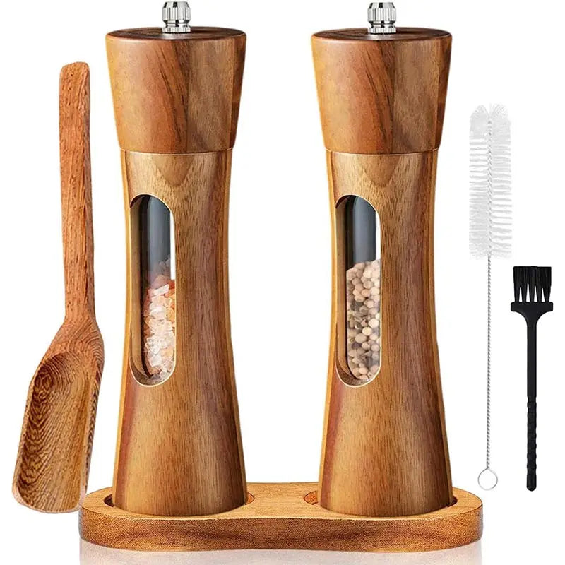 Nutshell Wooden Salt and Pepper Grinder Set with Stand