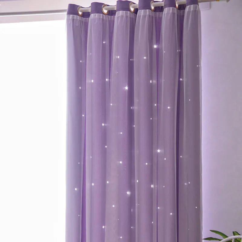 Double Layer Sheer Star Curtains - Blackout