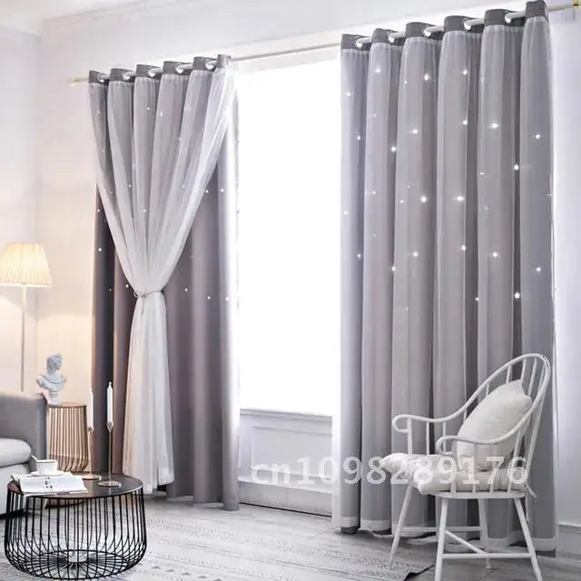 Double Layer Sheer Star Curtains - Blackout