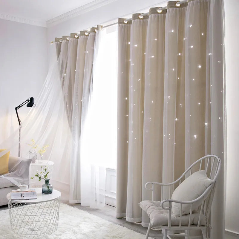 Double Layer Sheer Star Curtains - Blackout