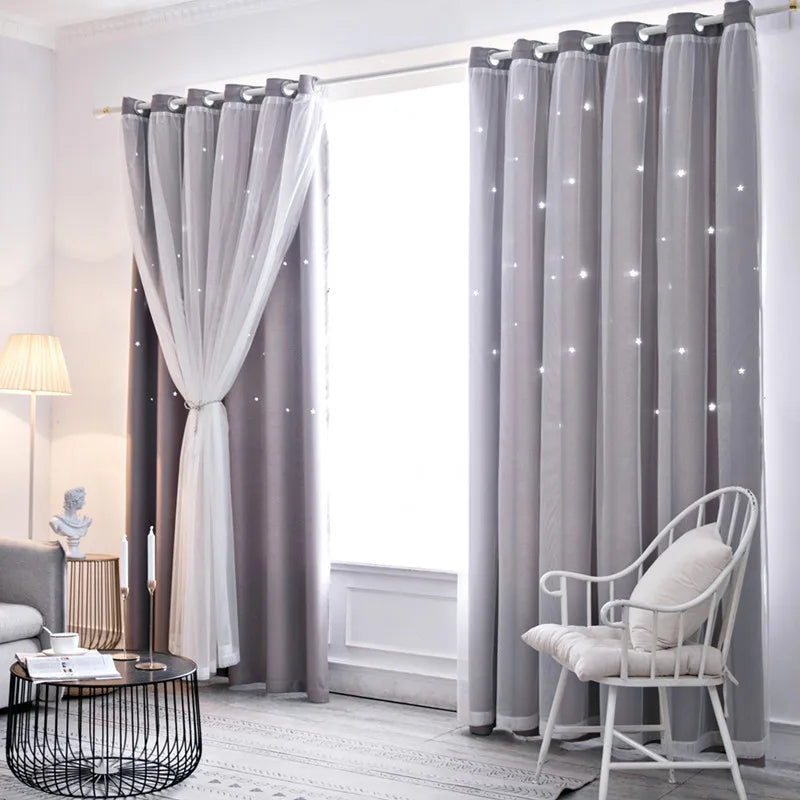 Double Layer Sheer Star Curtains - Blackout
