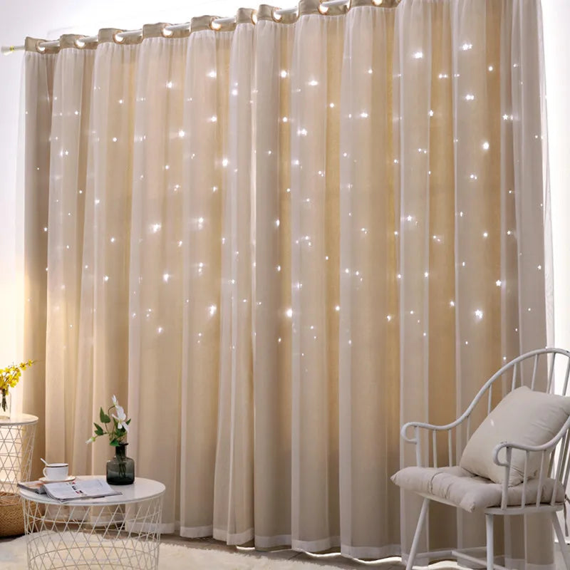 Double Layer Sheer Star Curtains - Blackout