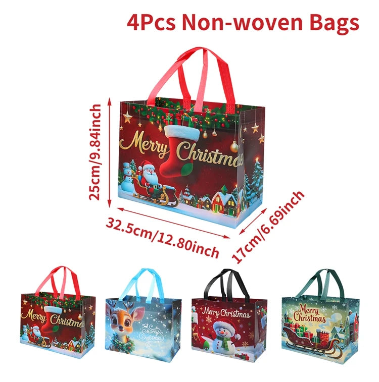 4pcs Santa Claus Snowman Tote Bags - Festive Style