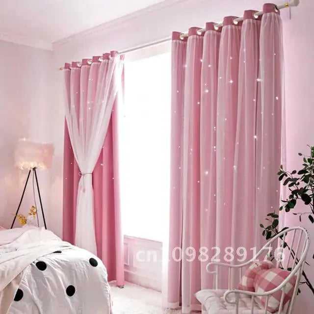 Double Layer Sheer Star Curtains - Blackout