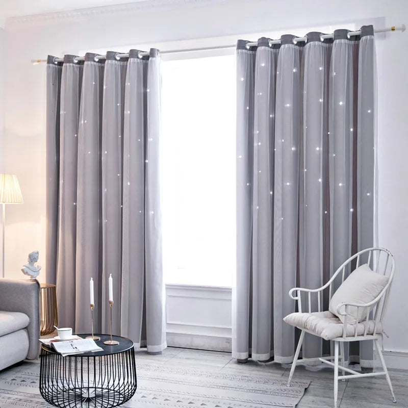 Double Layer Sheer Star Curtains - Blackout