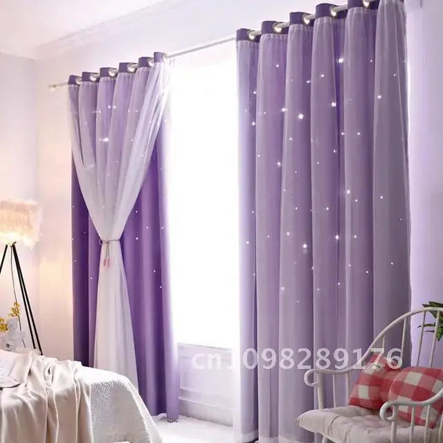 Double Layer Sheer Star Curtains - Blackout