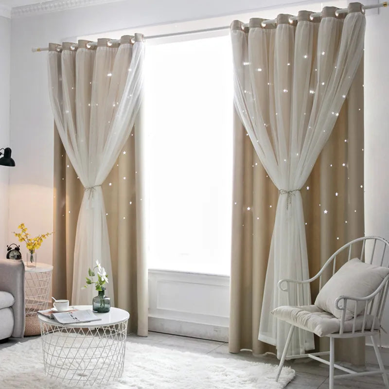Double Layer Sheer Star Curtains - Blackout
