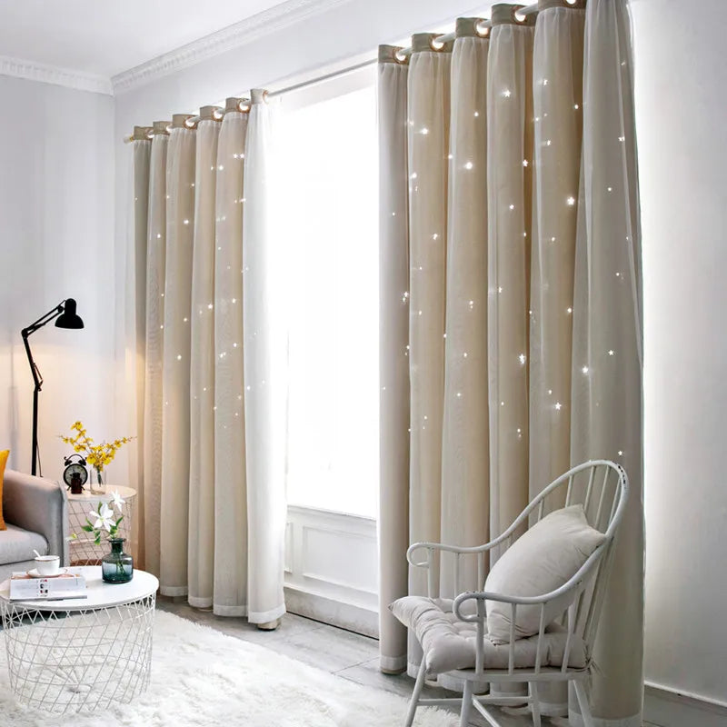 Double Layer Sheer Star Curtains - Blackout
