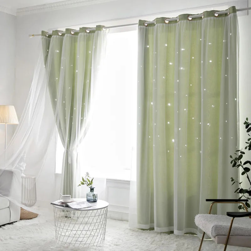 Double Layer Sheer Star Curtains - Blackout