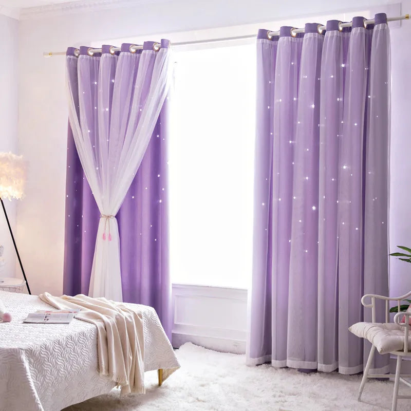 Double Layer Sheer Star Curtains - Blackout