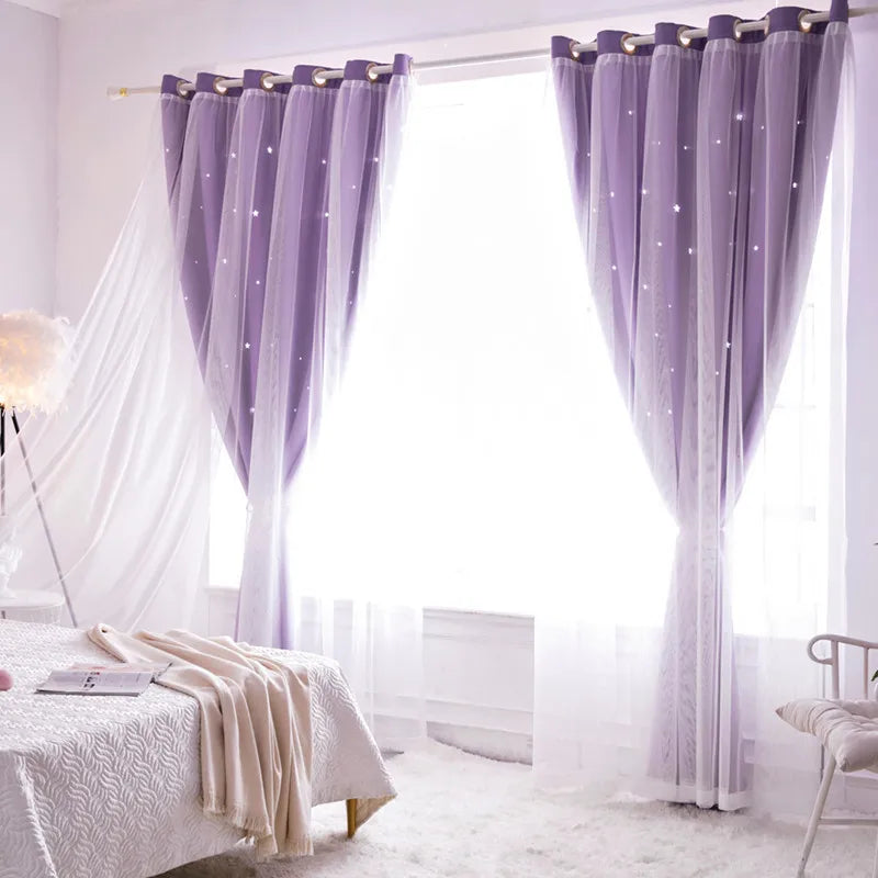 Double Layer Sheer Star Curtains - Blackout