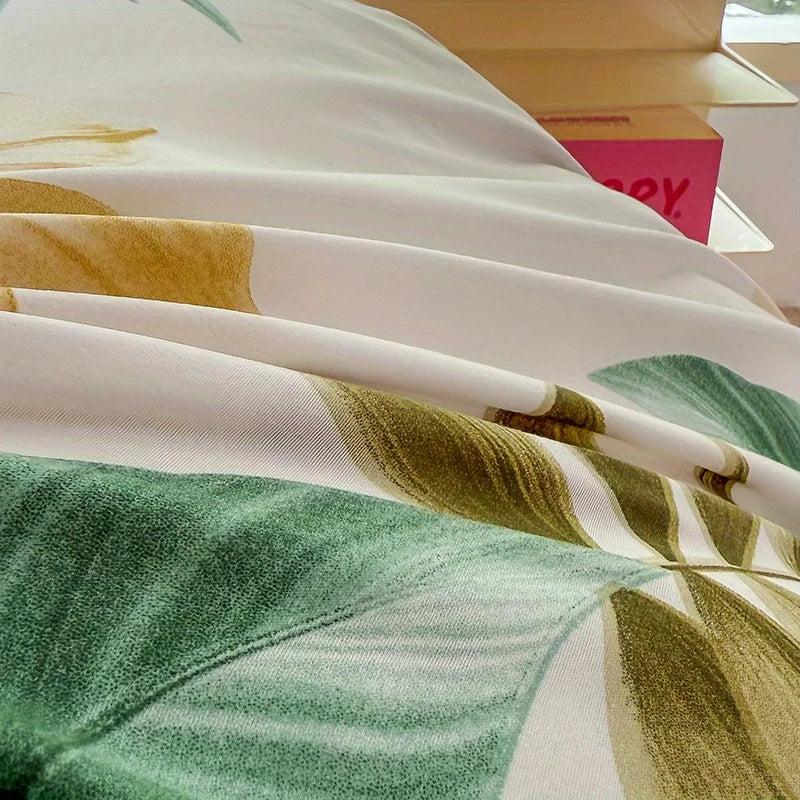 Nutshell all season duvet cover set with green and brown leaf design on soft fabric