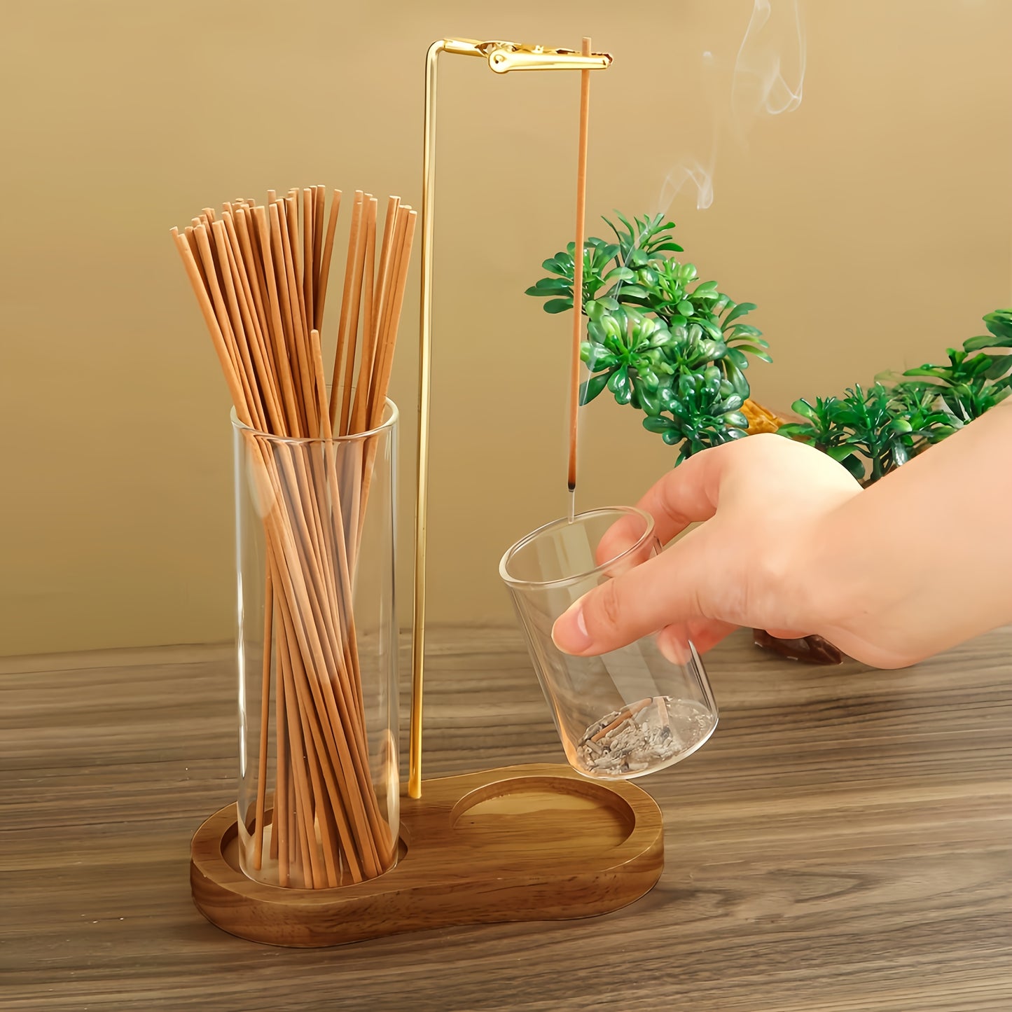 Nutshell anti-ash incense holder with storage designed for easy use and cleanup