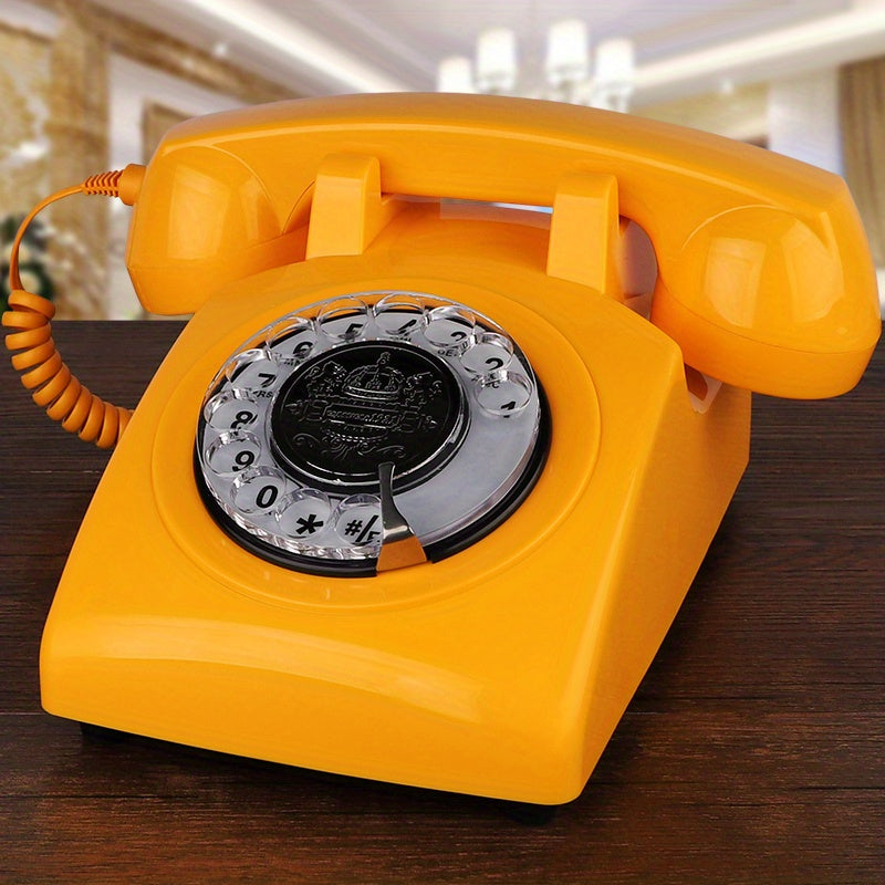 Nutshell Antique Corded Landline Phone - 1930s Rotary Dial in bright yellow with vintage design