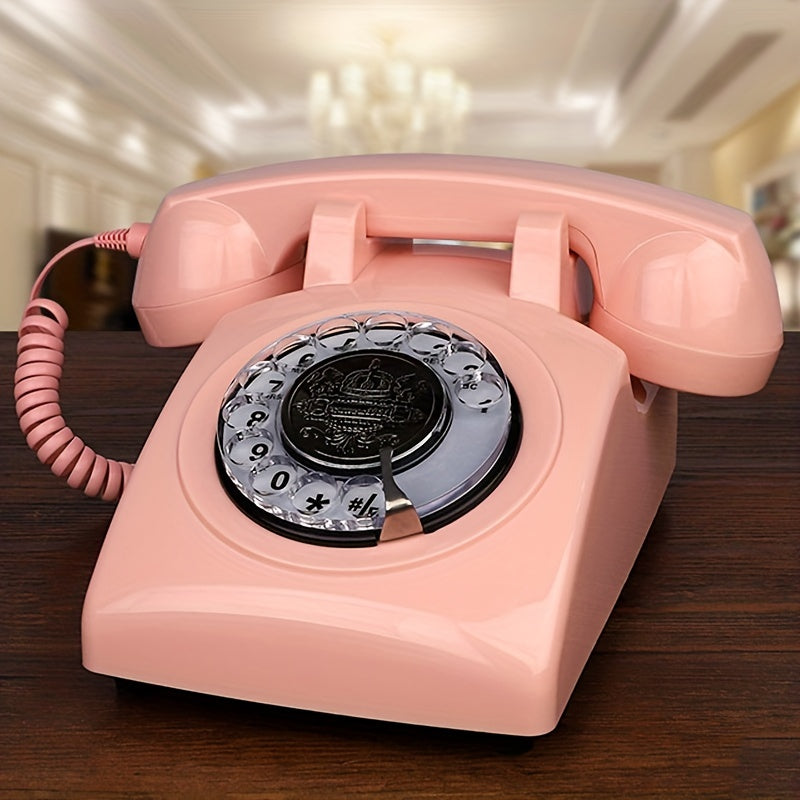 Nutshell Antique Corded Landline Phone - 1930s Rotary Dial in Pink with Vintage Design