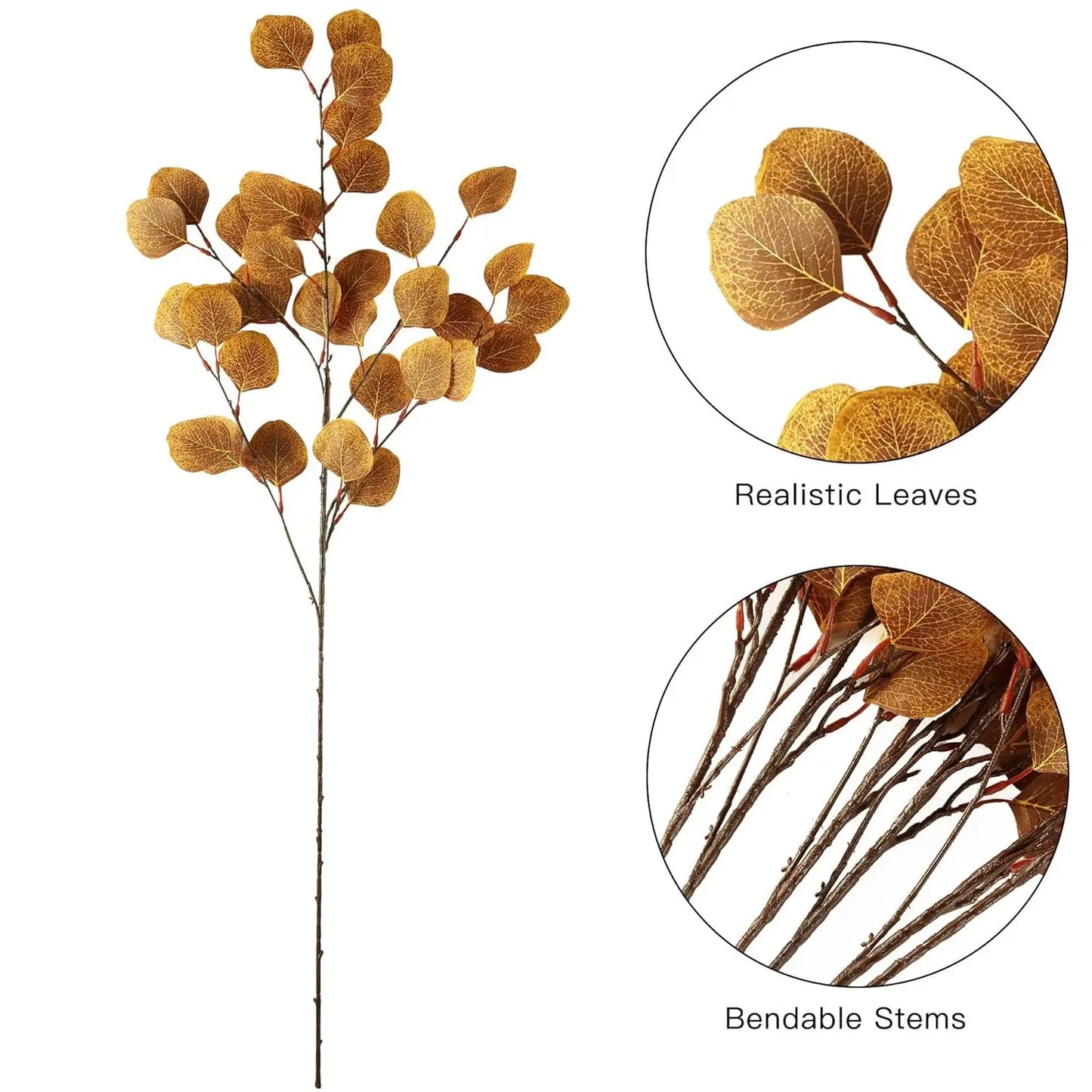 Artificial eucalyptus bouquet with realistic leaves and bendable stems for home decor