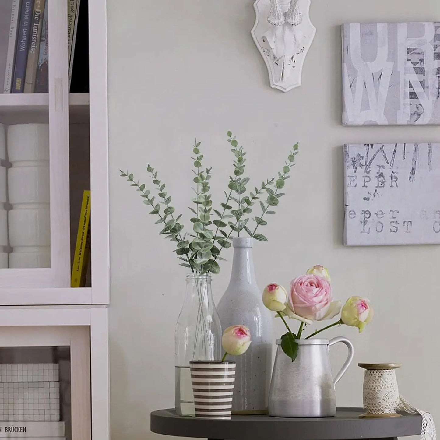 Stylish artificial eucalyptus wall hanging decor complementing a modern living space