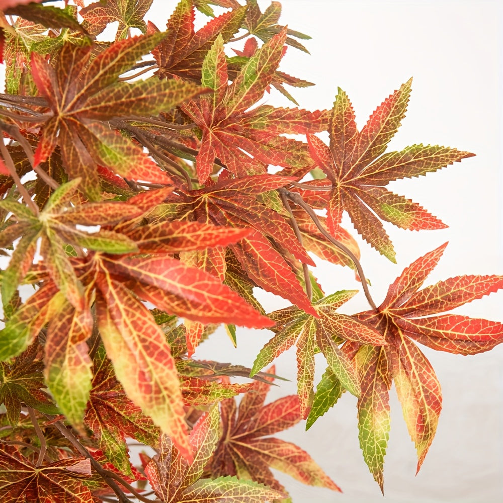 Vibrant artificial Japanese maple tree with detailed red and green leaves for home decor
