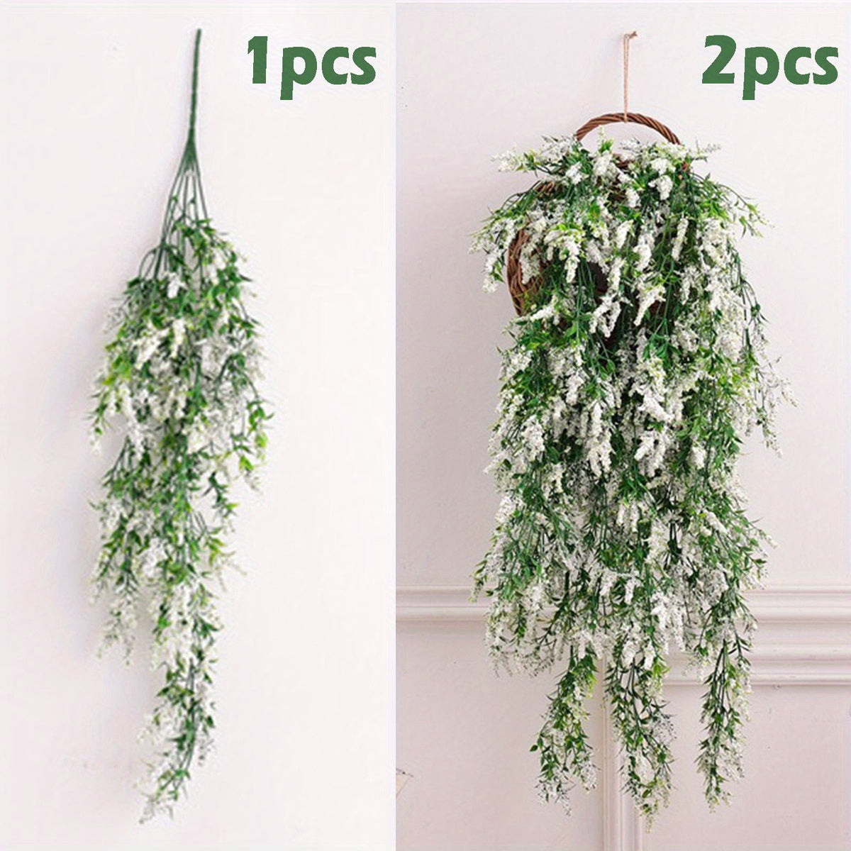 Artificial lavender hanging plants in a decorative basket for home and office decor