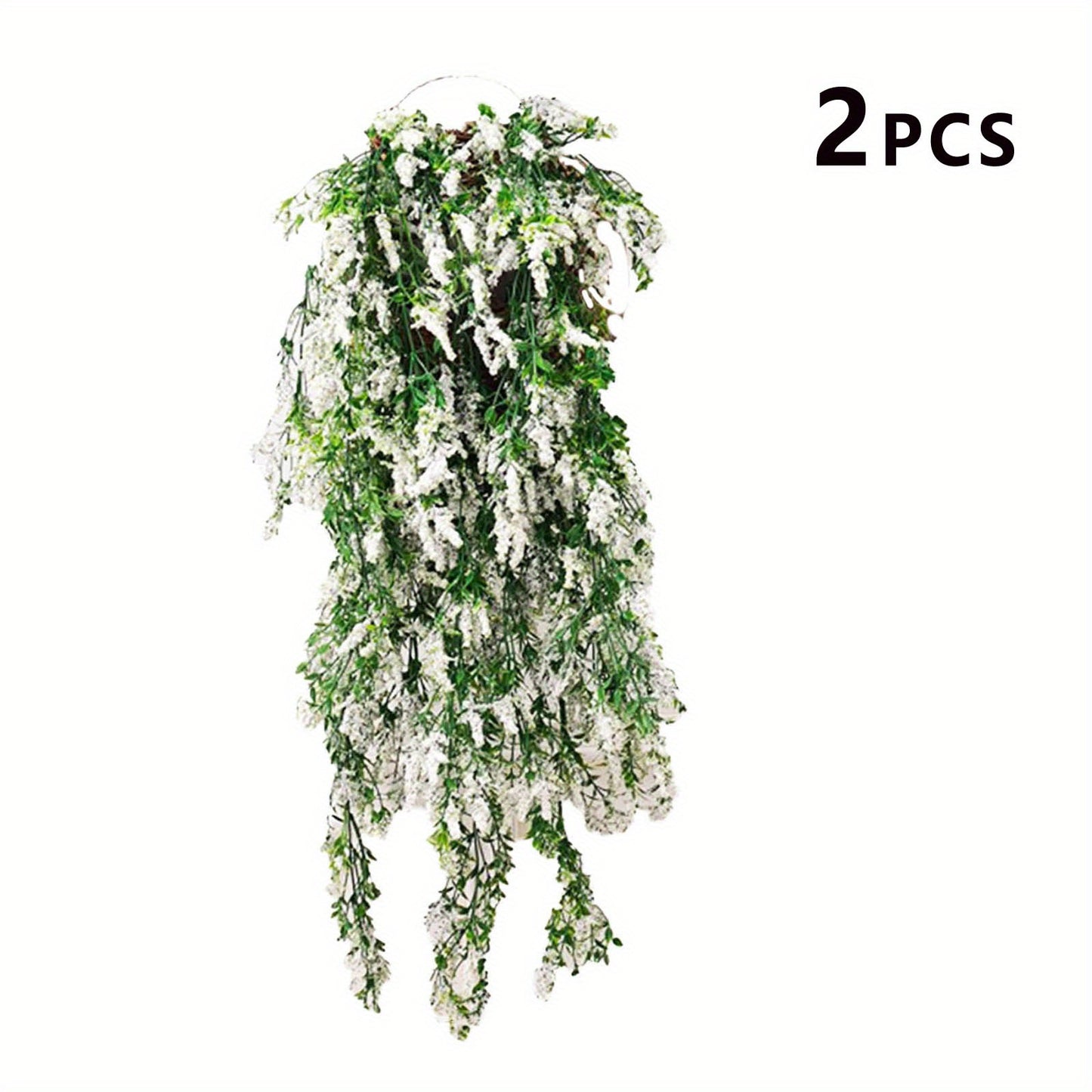 Set of 2 artificial lavender hanging plants with realistic green leaves for home decor