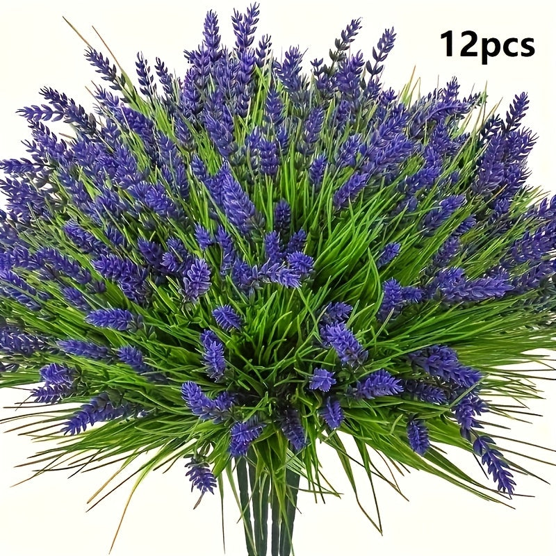 12pcs artificial lavender plants in vibrant purple and green, perfect for home decor or gardening