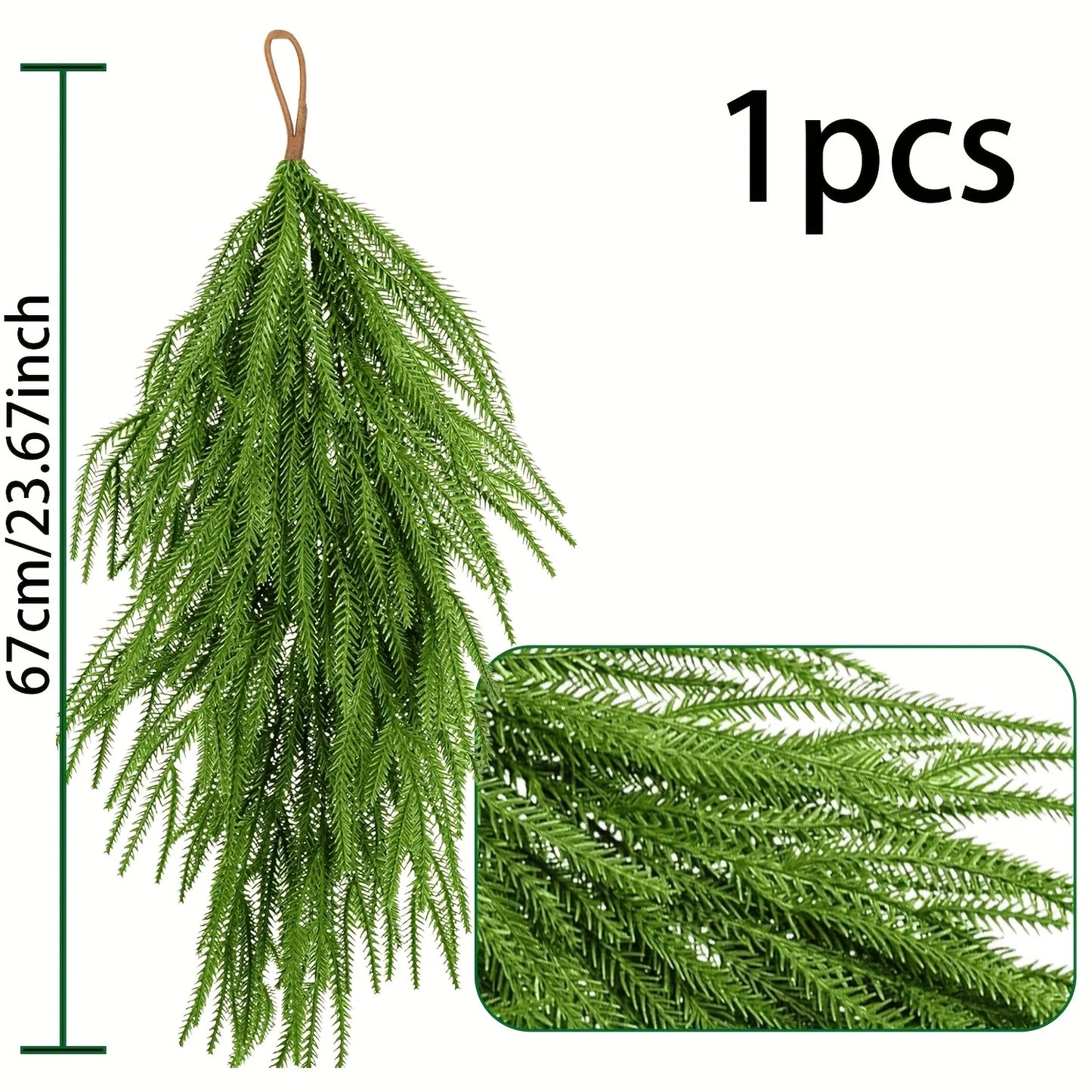 Artificial pine teardrop wreath measuring 67cm with vibrant green foliage for festive decoration