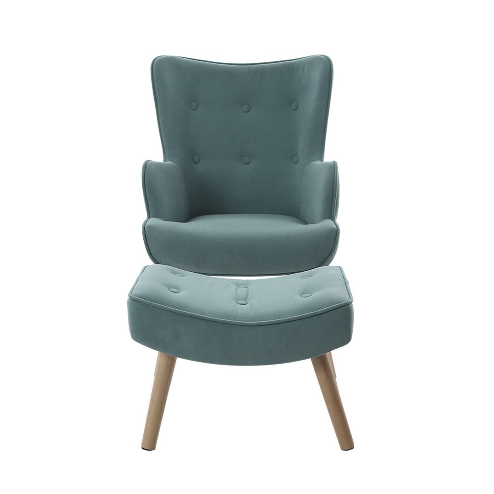 Artiss Armchair Lounge Chair Ottoman in teal fabric with wooden legs for comfortable seating