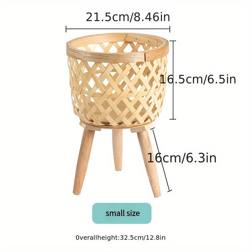 Bamboo Woven Flower Stand with legs in small size, perfect for indoor and outdoor plant displays